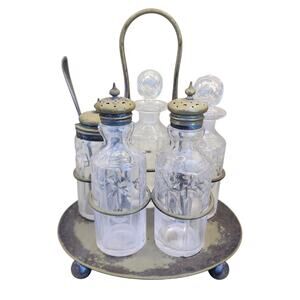 Lee & Wigfull Sheffield Victorian silver plate Cruet Condiment 4Pc 9" 1800s